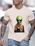 Men's T-Shirt Urban Street Fashion With Green Alien Figure Wearing Scarf
