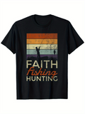 Men's T-Shirt Faith Fishing Hunting Silhouette Sunrise Retro Style With Two People