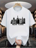 Men's T-Shirt New York Urban Skyline Silhouette In Black On White Shirt