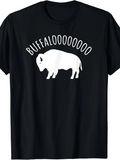 Men's T-Shirt Buffaloooooooooo With Playful Silhouette Centered On Plain Shirt Buffalo