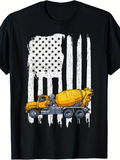 Men's T-Shirt Yellow Cement Truck With Grunge American Flag Background