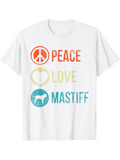 Men's T-Shirt Peace Love With Silhouetted Dog And Colorful Graphic Mastiff