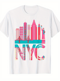 Men's T-Shirt NYC Colorful Urban Skyline With Iconic Landmarks And Skyscraper Silhouettes