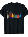 Men's T-Shirt Colorful Music Notes Flowing Above Vibrant Piano Keys