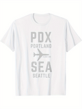 Men's T-Shirt PDX Portland SEA Seattle In Flight Path With Airplane Graphic