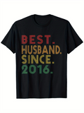 Men's T-Shirt Best Husband Since 2016 Retro Colored Block Letters On Black Shirt