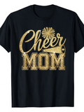 Men's T-Shirt Cheer Mom Golden Glitter Lettering With Pom Pom And Megaphone Cheerleading