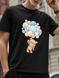 Men's T-Shirt Playful Brown Bear Lifting Pastel Balloons Floating Under Clear Blue Sky Bear