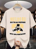 Men's T-Shirt Welders Working In All Positions Under Bright Yellow Graphic Helmet