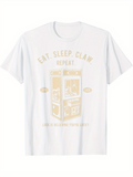 Men's T-Shirt Eat Sleep Claw Repeat With Line Drawing Of Arcade Machine