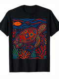 Men's T-Shirt Vivid Underwater Scene With Abstract Coral And Swimming Sea Turtle