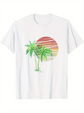 Men's T-Shirt Colorful Sunset With Gradient Stripes And Green Palm Trees