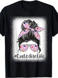 Men's T-Shirt Custodian Life Pink Polka Dotted Bandana Sunglasses Hair Bun Woman