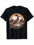 Men's T-Shirt Vibrant Sunset Desert Scene With Colorful Patterned Roadrunner Bird