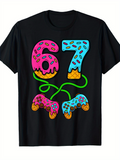 Men's T-Shirt Colorful Donut Sprinkles Design With Game Controllers Number 67