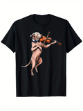Men's T-Shirt Whimsical Pinkish Dog Gracefully Playing Violin In Lively Standing Pose Dog
