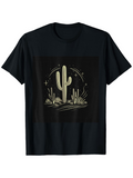 Men's T-Shirt Nighttime Desert Landscape With Stars Cactus And Flowing Sand Cactus