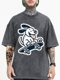 Men's T-Shirt Playful Dog Joyfully Riding On Fast Rolling Skateboard
