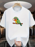 Men's T-Shirt Bright Green Parrot Perched On Brown Branch Under Soft White Light Parrot