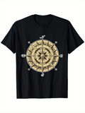 Men's T-Shirt Antique Nautical Design With Golden Compass Under Vintage Sun Compass