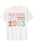 Men's T-Shirt Awesome Since 2003 Retro Pastel Stripes With Large Numbers T Shirt