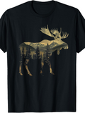 Men's T-Shirt Majestic Wilderness Landscape Reflected In A Moose Silhouette
