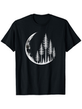 Men's T-Shirt Misty Forest Silhouette With Crescent Moon And Tall Evergreen Trees