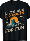 Men's T-Shirt Lets Run 100 Miles For Fun Under Orange Sunset Mountain Silhouette With Bigfoot