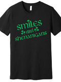 Men's T-Shirt Smiles And Shenanigans With Green Clovers Playful Lettering T Shirt