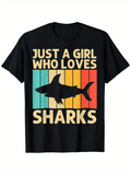 Men's T-Shirt Just A Girl Who Loves Sharks Over Vintage Colored Stripes And Shark Silhouette