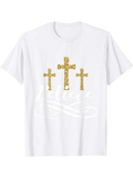 Men's T-Shirt Believe With Gold Patterned Crosses On White Shirt