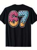 Men's T-Shirt Colorful Sprinkled Donut Patterned Cartoon Styled Numbers 67