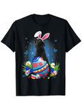 Men's T-Shirt Blue Daisies With Easter Eggs And Bunny Eared Dog