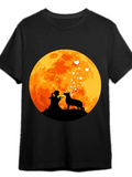 Men's T-Shirt Golden Moonlight With Girl And Dog Sharing Hearts