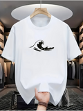 Men's T-Shirt Monochrome Ocean Wave With Dynamic Splashing Crest Graphic Wave