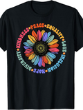 Men's T-Shirt Hope Kindness Peace Equality With Multicolored Petals Radiating Around Sunflower