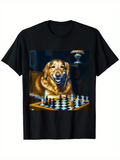 Men's T-Shirt Friendly Dog Sitting Happily Among Chess Pieces On Board