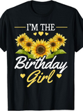 Men's T-Shirt Im The Birthday Girl With Sunflowers And Yellow Hearts Graphic Shirt