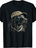 Men's T-Shirt Realistic Hunting Themed Black Labrador Dog Wearing Camo Cap
