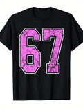 Men's T-Shirt Pink Crackle Texture Graphic Number 67 T Shirt