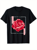 Men's T-Shirt Vivid Red Petals With Minimalist Lines Surrounding A Blooming Rose