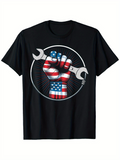 Men's T-Shirt Patriotic Hand Holding Wrench With Flag Motif Circle Background