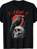 Men's T-Shirt FCawF Red Moon Glowing Eyes Skull Perched Black Crow