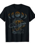 Men's T-Shirt Celestial Moon Phases Above Glowing Forest Mushrooms In Nighttime Scene Mushroom