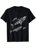 Men's T-Shirt Geometric Patterns Forming Whales Swimming In Deep Ocean Water Shark