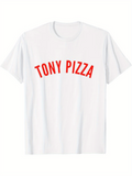 Men's T-Shirt Tony Pizza Bold Red Letters Simple White T Shirt