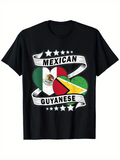 Men's T-Shirt Mexican Guyanese Heritage Ribbon With Heart Shaped National Flags