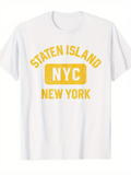 Men's T-Shirt Staten Island NYC New York Worn Vintage Print With Block Letters