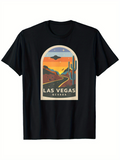Men's T-Shirt Las Vegas Nevada Sunset Road With Mountains And Tall Cactus Scene