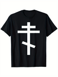 Men's T-Shirt Classic Symbolic White Lines Graphic Orthodox Cross